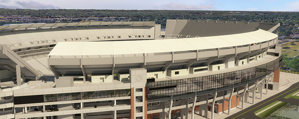 Rendering of the northwest of Saban Field at Bryant-Denny Stadium from the Walk of Champions