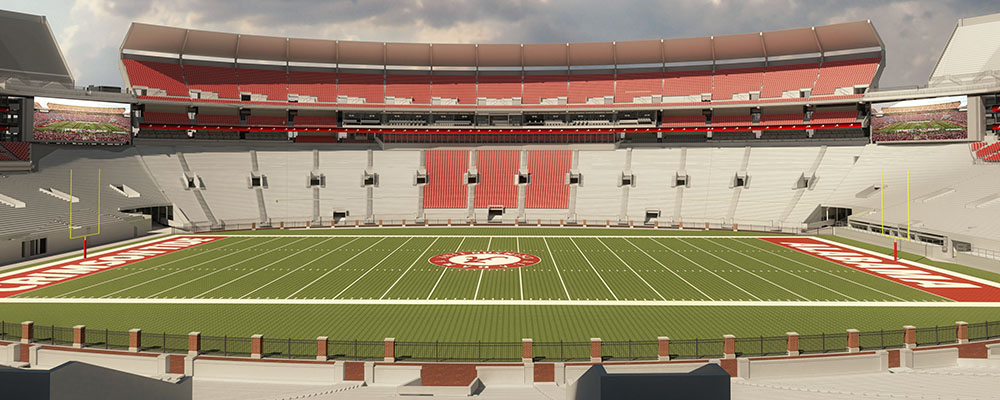 View of the field of Saban Field at Bryant-Denny Stadium renovations
